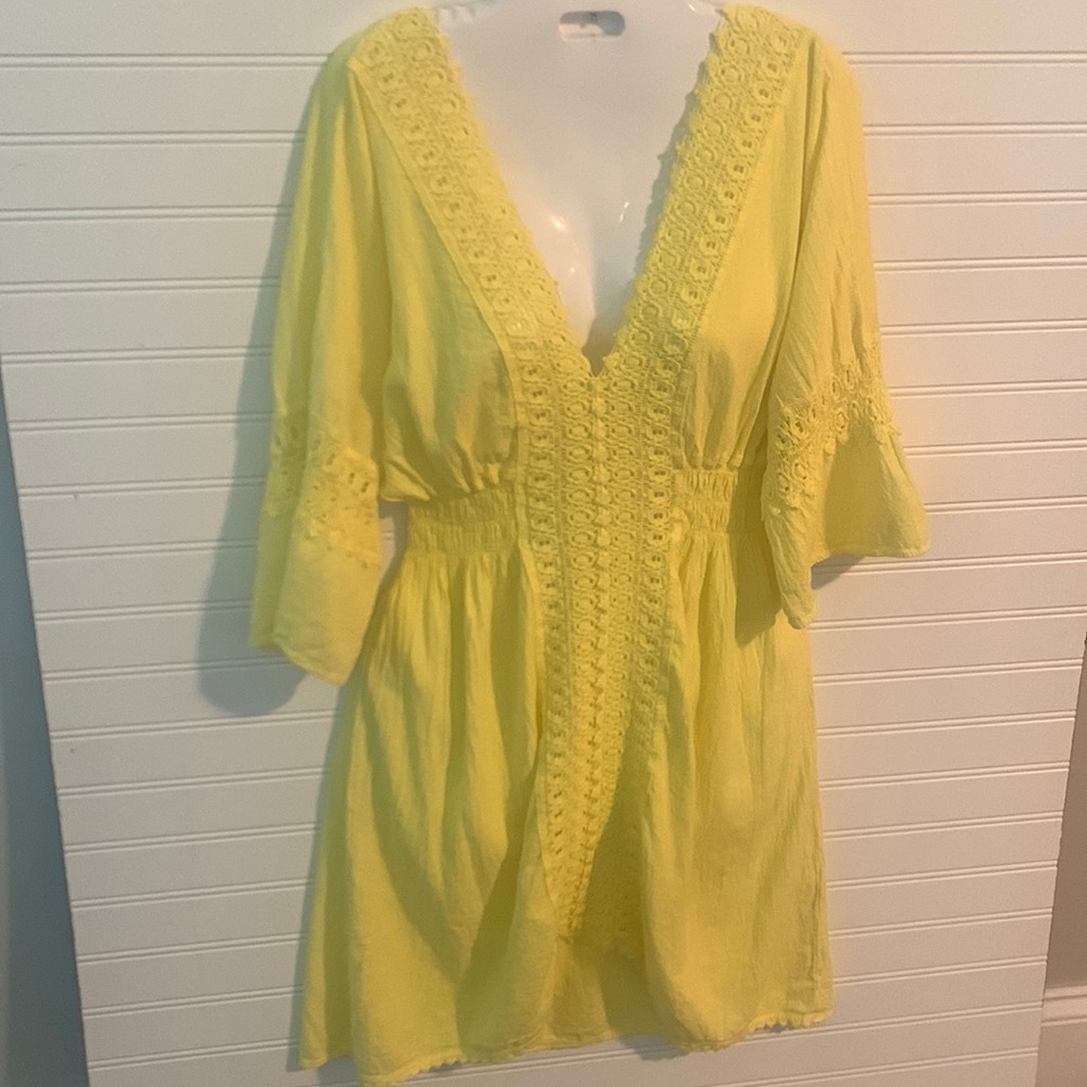 SEASPICE RESORT WEAR DRESS - Small - Yellow - Made in Peru 100% Peruvian Cotton